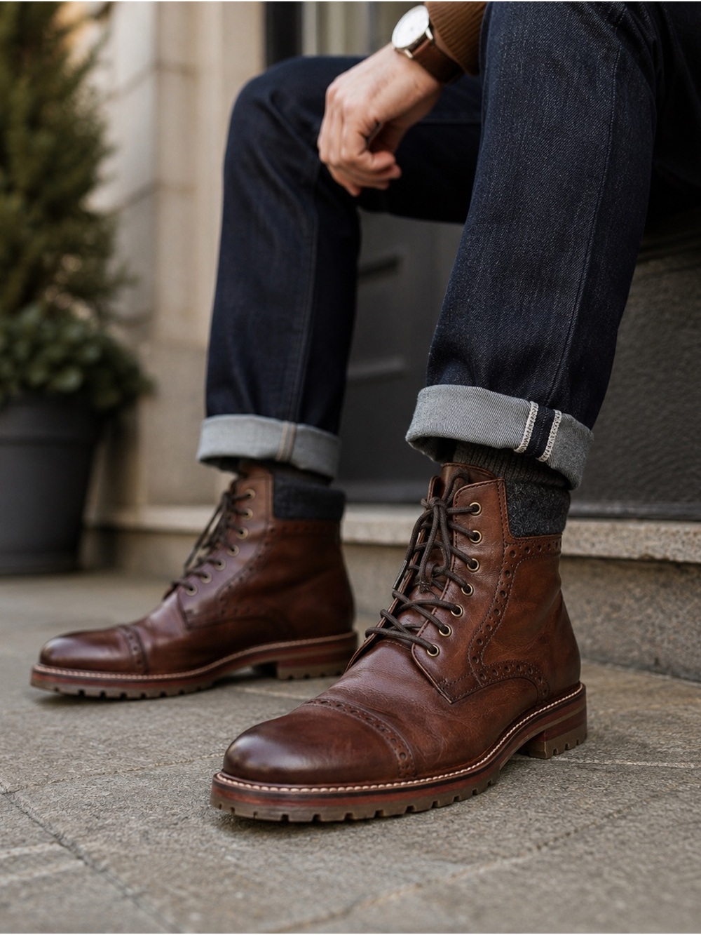 Johnston & Murphy J&M 1850 Karnes Cap Toe Leather Boots Brown Men’s 10.5 M